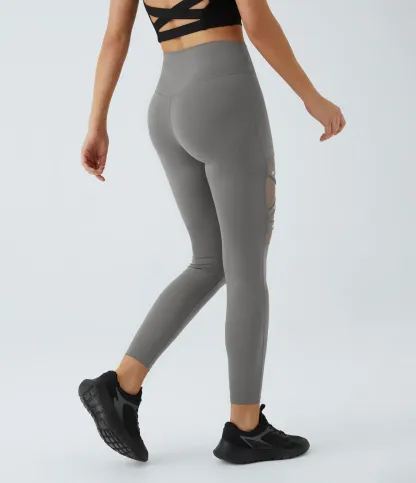 DayStretch High Waisted Crossover Contrast Mesh Decorative Buckle Yoga Leggings