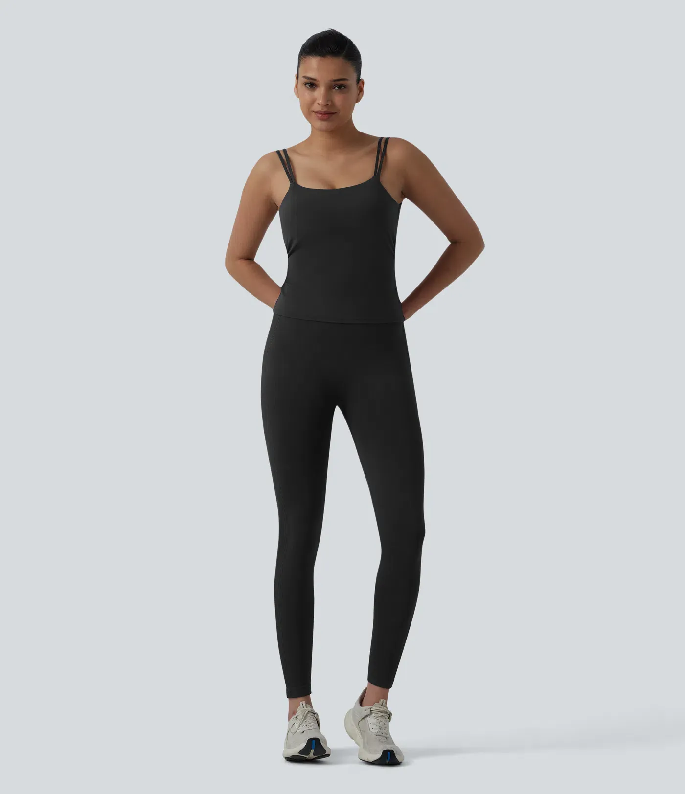 Double-shoulder-strap, Knot-detail, Backless Cropped Yoga Tank – Extended Length