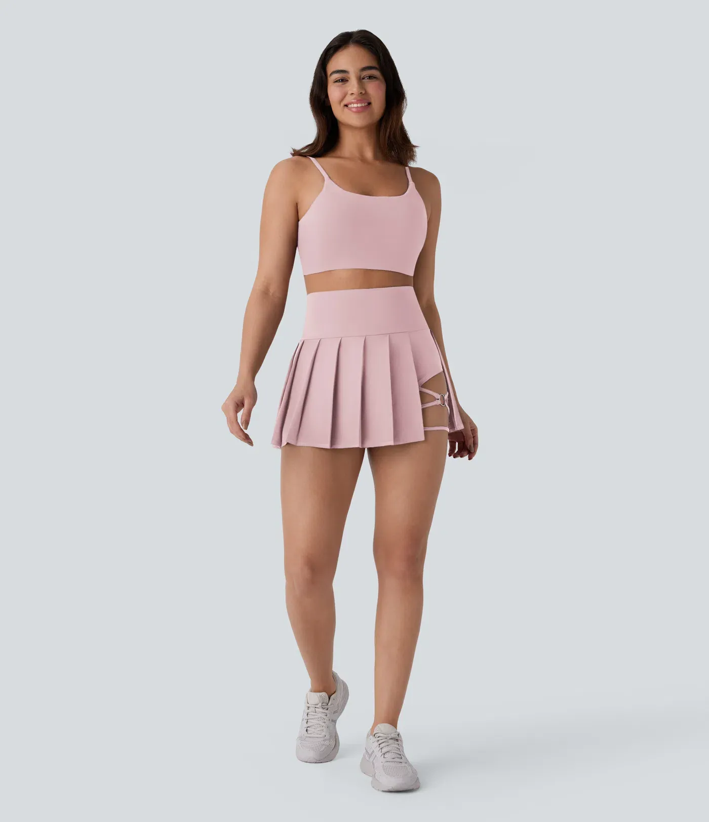 High Waisted Pleated 2-in-1 Side & Pocket Asymmetric Hem Quick Dry Mini Dance Skirt