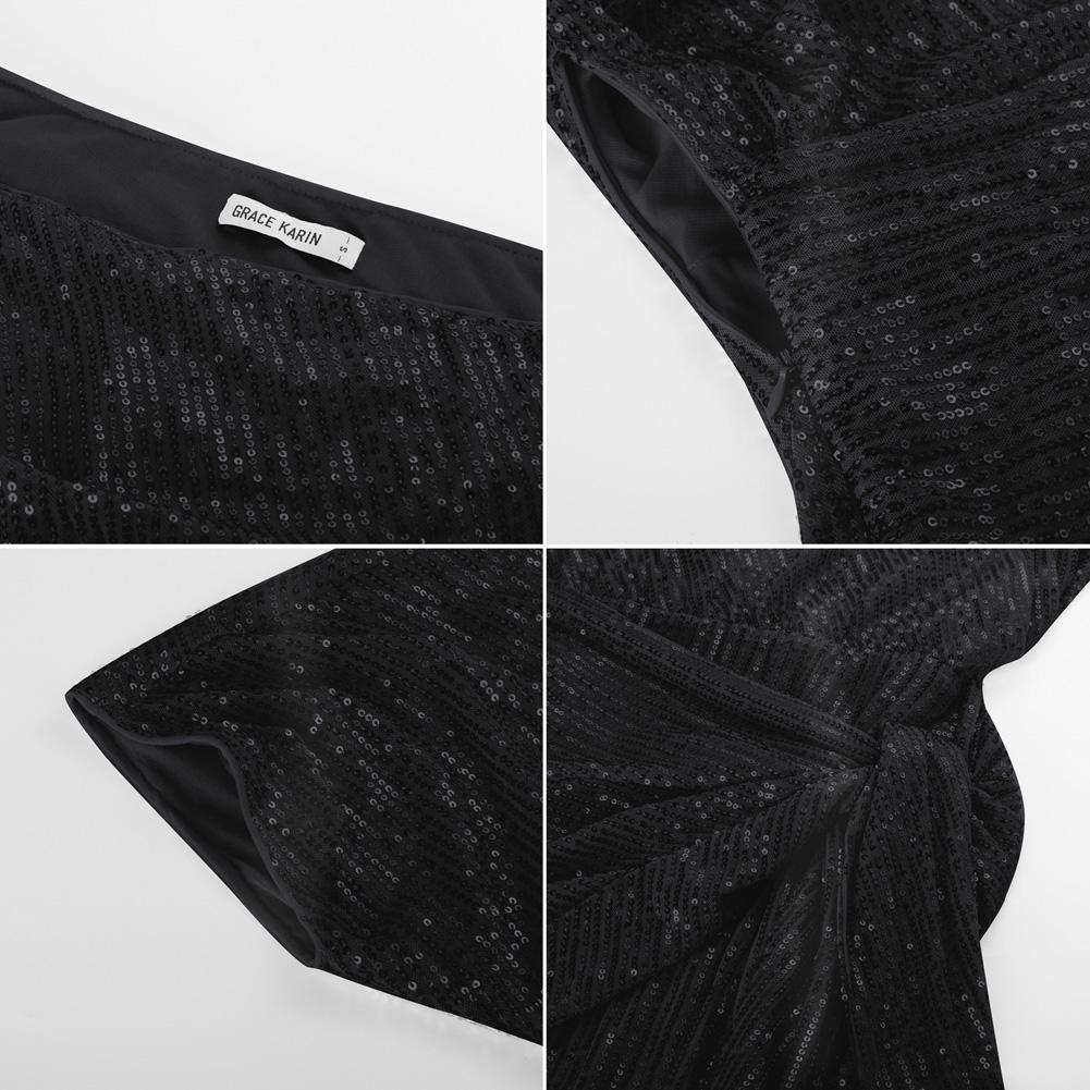 【Delicate Sequin Design】GRACE KARIN Cocktail Dresses for Evening Party One Shoulder Ruched Sequin Dresses