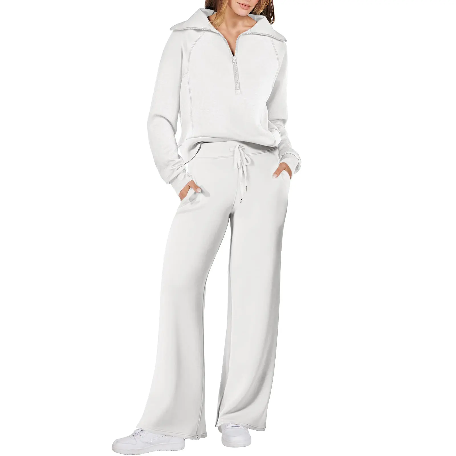 Women 2 Piece Outfits Sweatsuit Set 2026 Fall Oversized Half Zip Sweatshirt Wide Leg Sweatpant Lounge Set Tracksuit