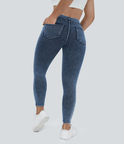 High Waisted Pocket Denim Plus Size Casual Leggings
