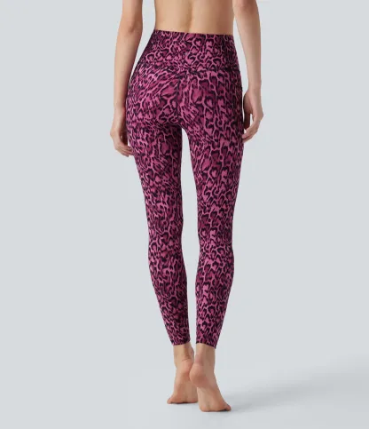Leopard Print High Waisted Tummy Control Yoga Leggings with Pockets