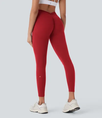 High Waisted Tummy Control Butt Lifting Ruched Pocket Shaping Yoga Leggings