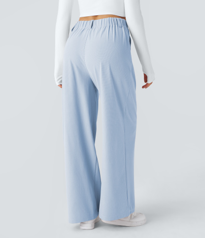 High Waisted Pocket Wide Leg Waffle Work Pants