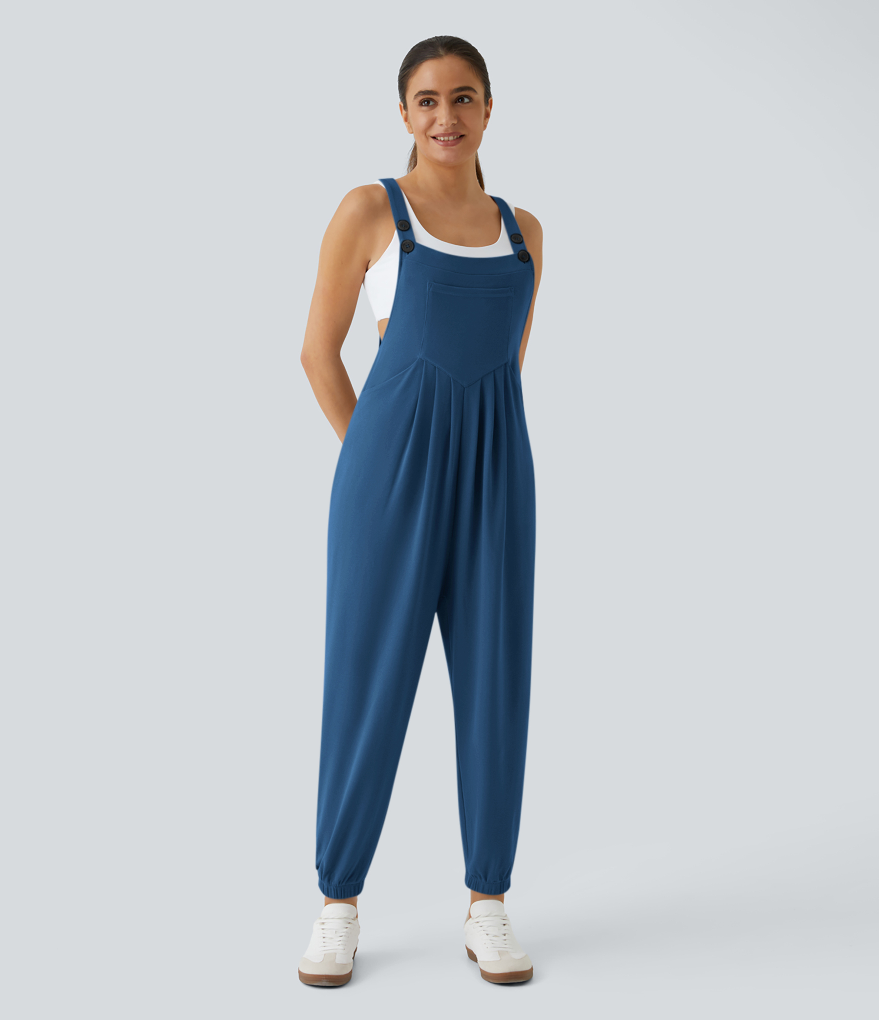 Pockets Waffle Casual Jogger Overalls