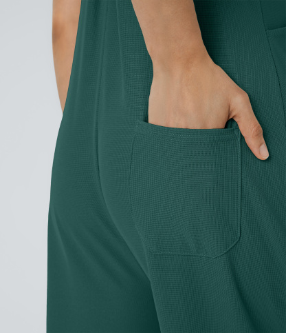 Pockets Waffle Casual Overalls