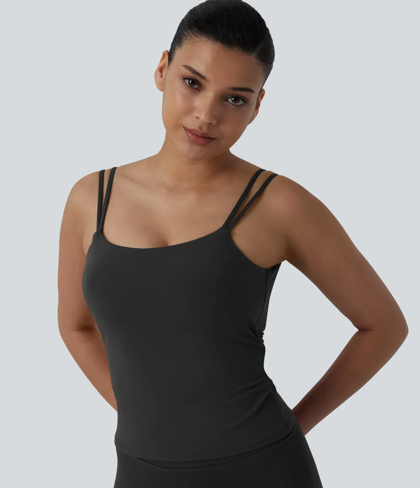 Double-shoulder-strap, Knot-detail, Backless Cropped Yoga Tank – Extended Length