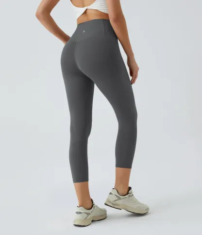 High Waisted Tummy Control Pocket Shaping Training Capri Leggings