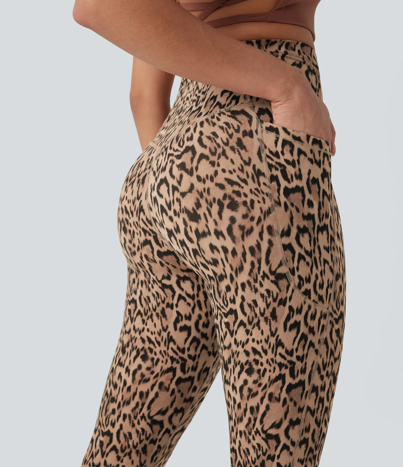 Leopard Print High Waisted Tummy Control Yoga Leggings with Pockets
