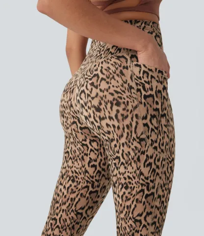 Leopard Print High Waisted Tummy Control Yoga Leggings with Pockets