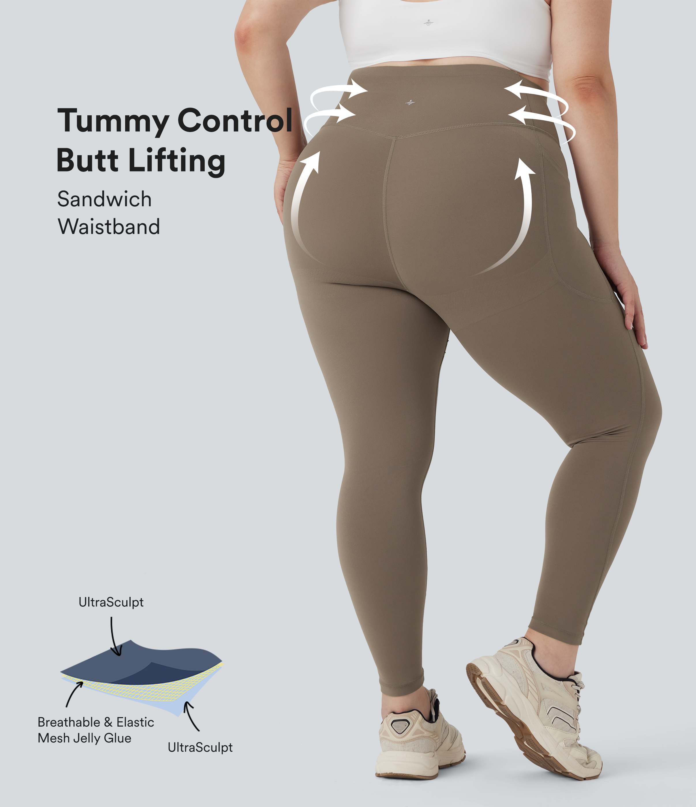 Plus Size High Waisted Butt Lifting Tummy Control Shaping Training Leggings with Pockets