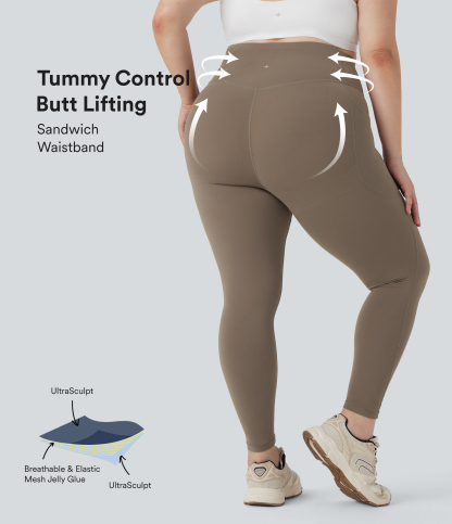 Plus Size High Waisted Butt Lifting Tummy Control Shaping Training Leggings with Pockets