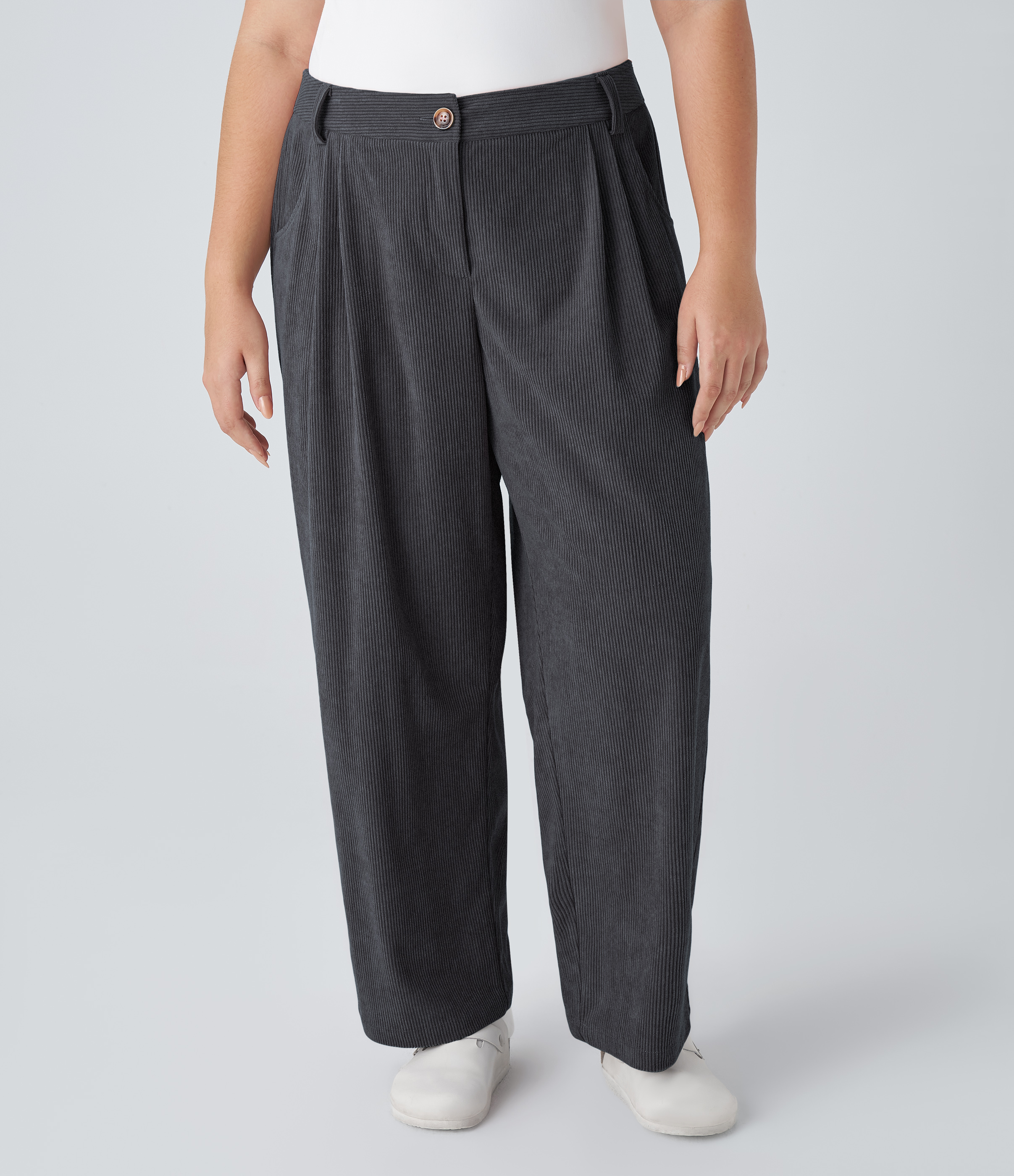 Mid Rise Zipper Pocket Plus Size Corduroy Casual Pants