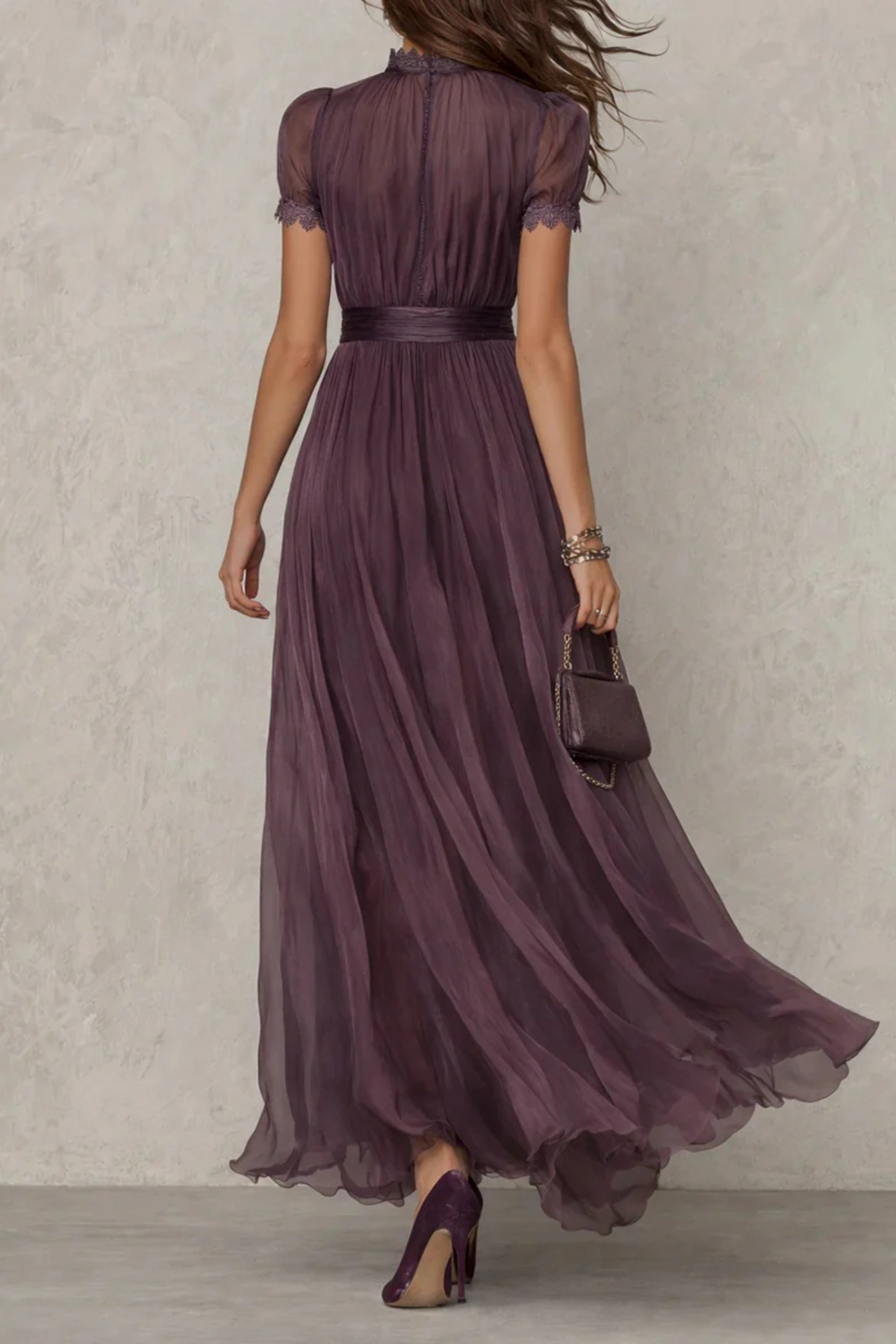 Elegant High-Neck Chiffon Maxi Dress
