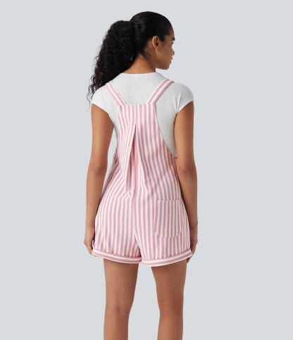 Pockets Stripe Waffle Overalls