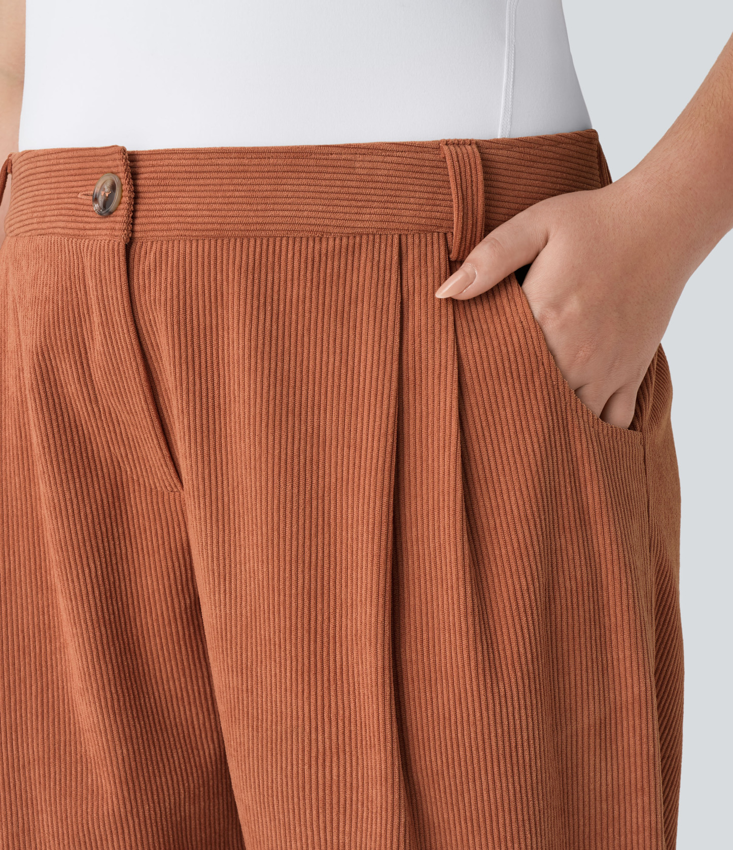 Mid Rise Zipper Pocket Plus Size Corduroy Casual Pants