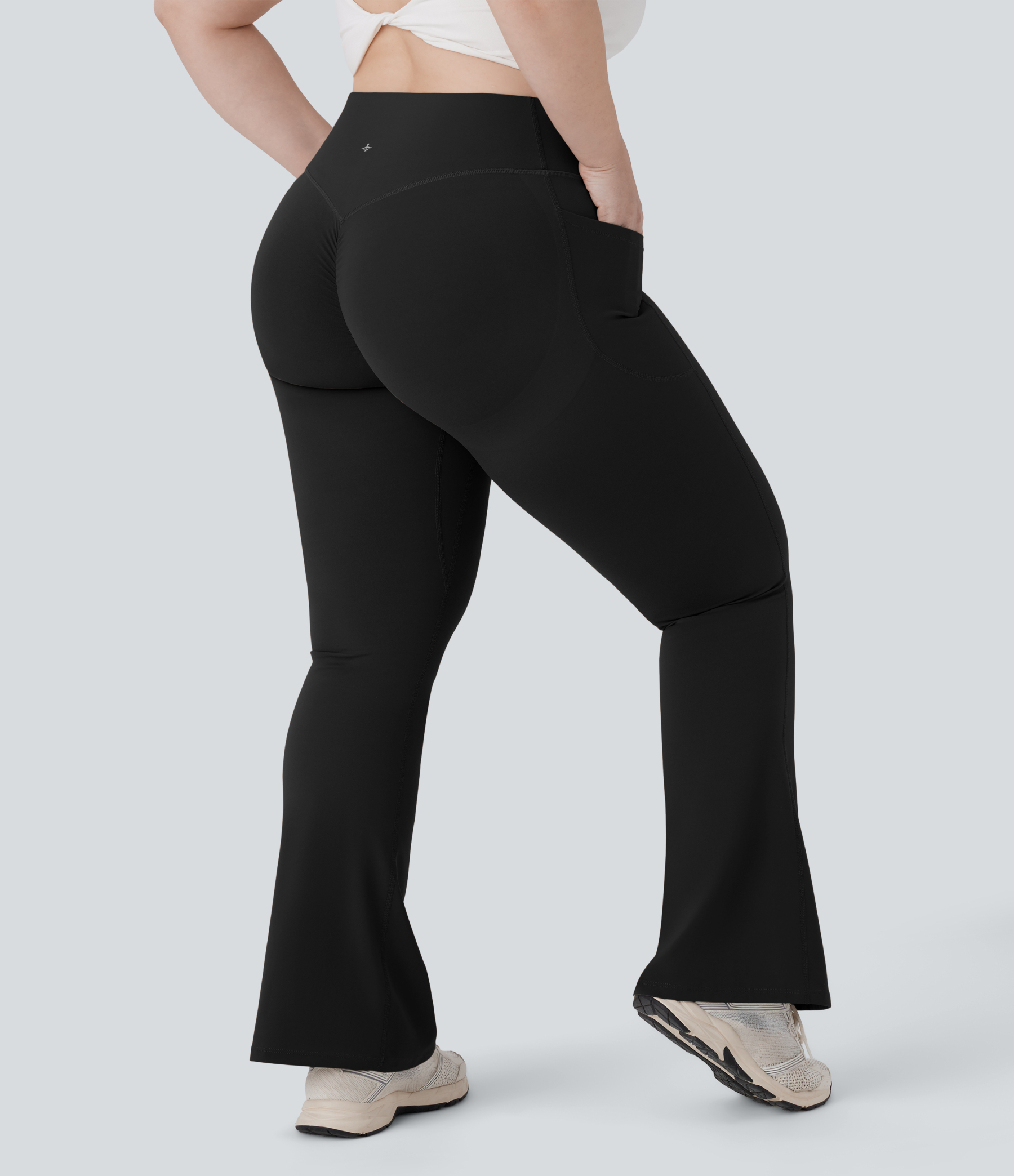 High Waisted Scrunch Butt Lifting Tummy Control Pocket Shaping Yoga Bootcut Plus Size Leggings