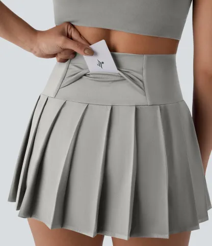 High Waisted Pleated 2-in-1 Side & Pocket Asymmetric Hem Quick Dry Mini Dance Skirt