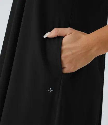 Backless Side-Pocket High-Low Hem Flowy Mid-Length Quick-Drying Casual Dress