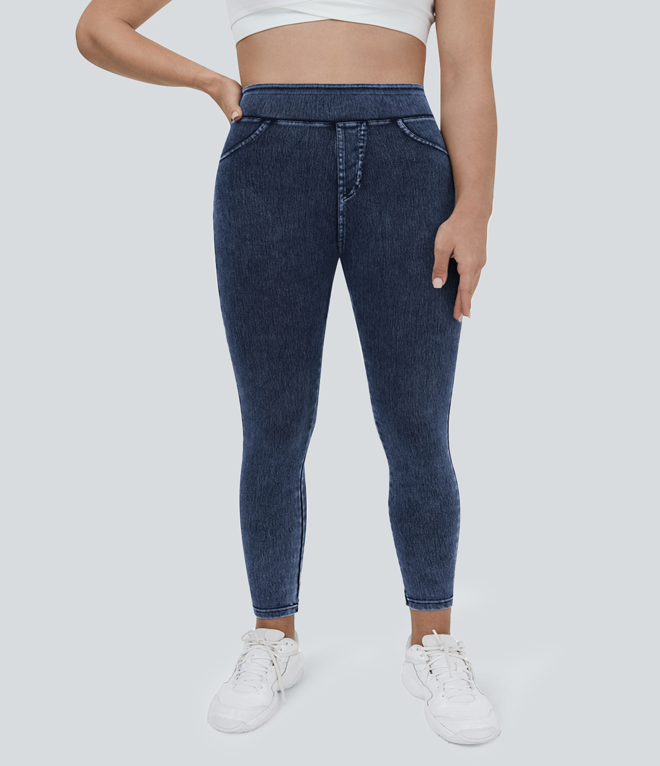 High Waisted Pocket Denim Plus Size Casual Leggings