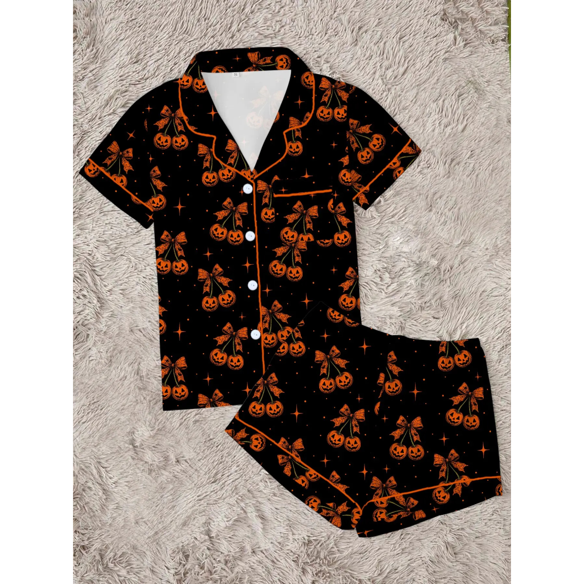 【Halloween】 Women's Halloween Cartoon Print Pajama Set, Cute Funny Sleepwear, Loungewear, 2-Piece Short Sleeve, Fitted, Above the Knee, All Seasons Gift, Top