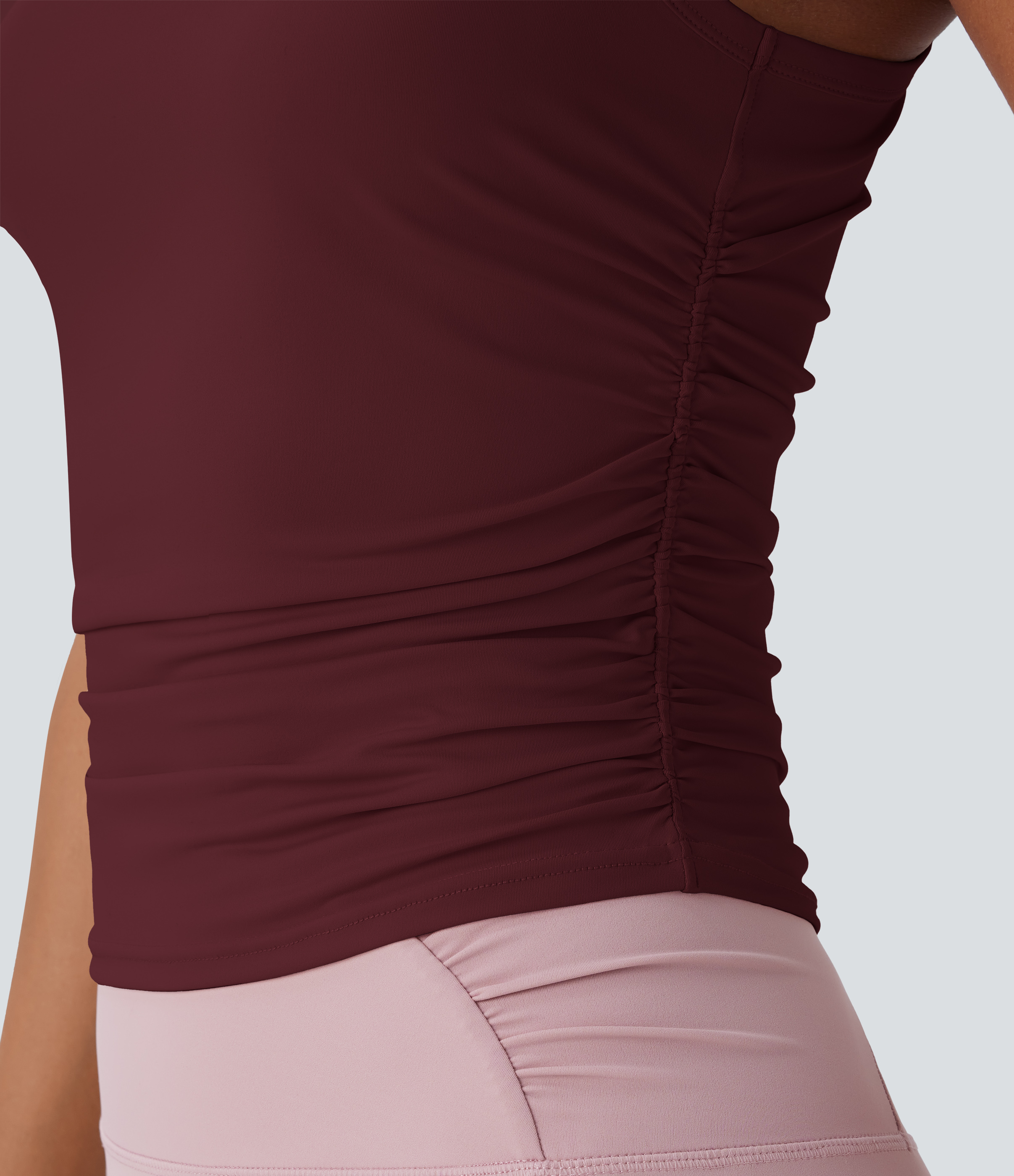 Round Neck Racerback Ruched Yoga Tank Top