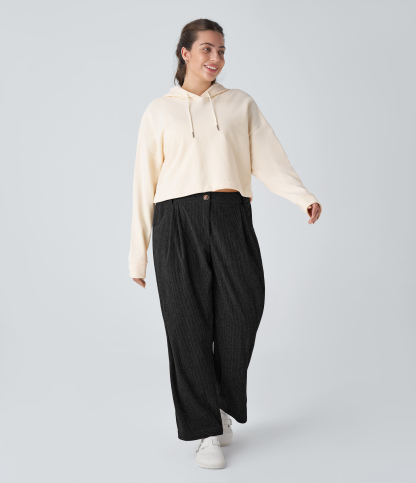 Mid Rise Zipper Pocket Plus Size Corduroy Casual Pants
