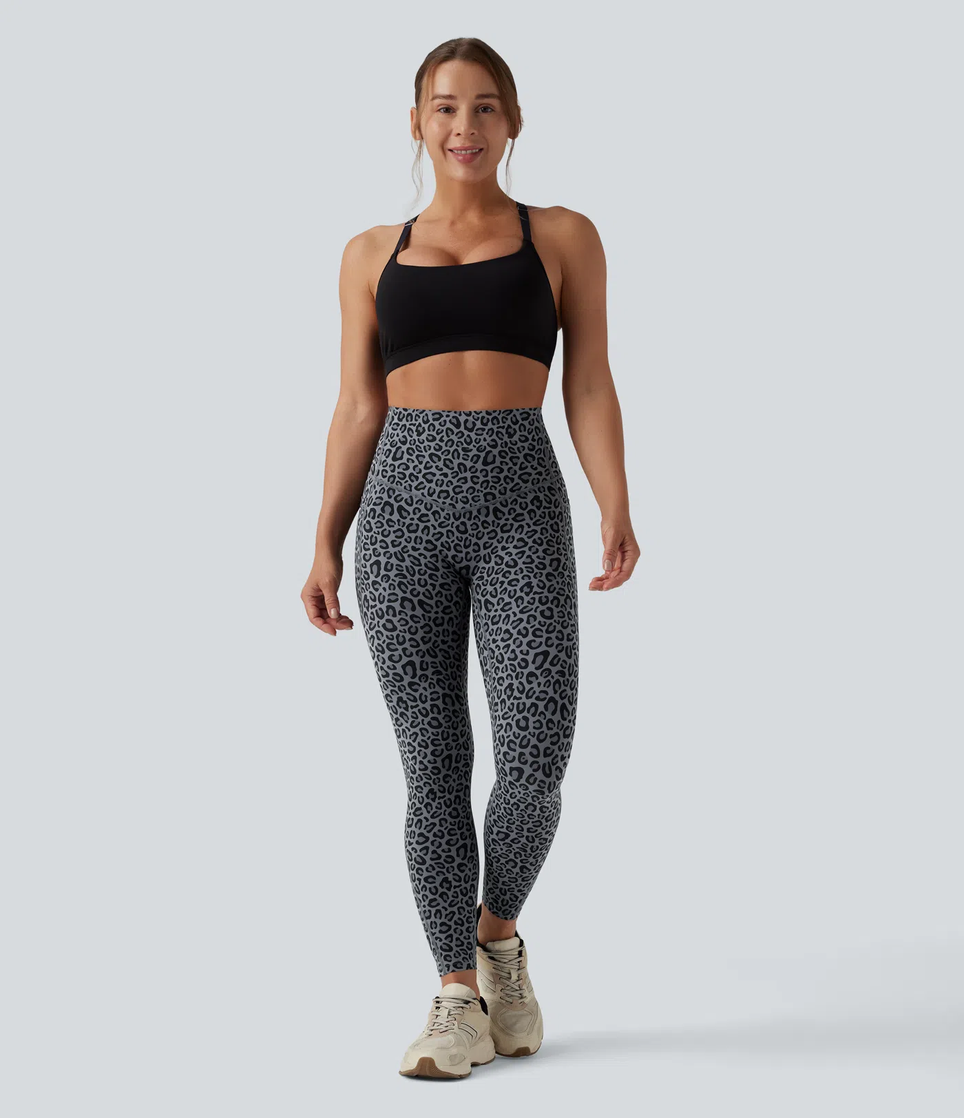 Leopard Print High Waisted Tummy Control Yoga Leggings with Pockets