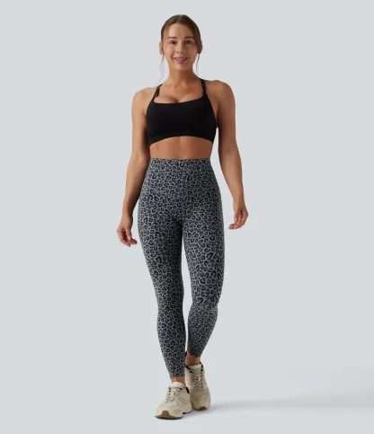 Leopard Print High Waisted Tummy Control Yoga Leggings with Pockets
