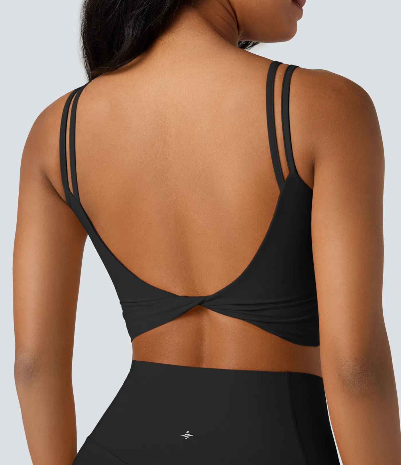 Double-shoulder-strapped, Knot-front, Backless Cropped Yoga Tank Top