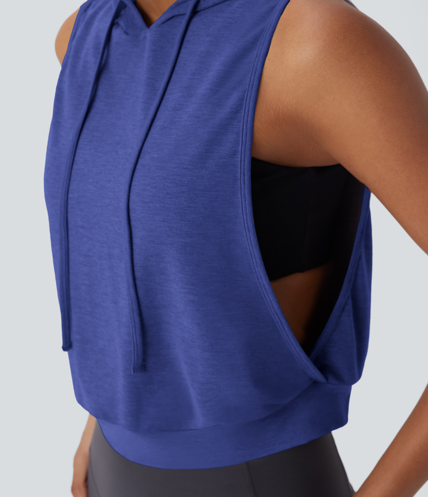 Hooded Drawstring Sleeveless Cropped Running Tank Top