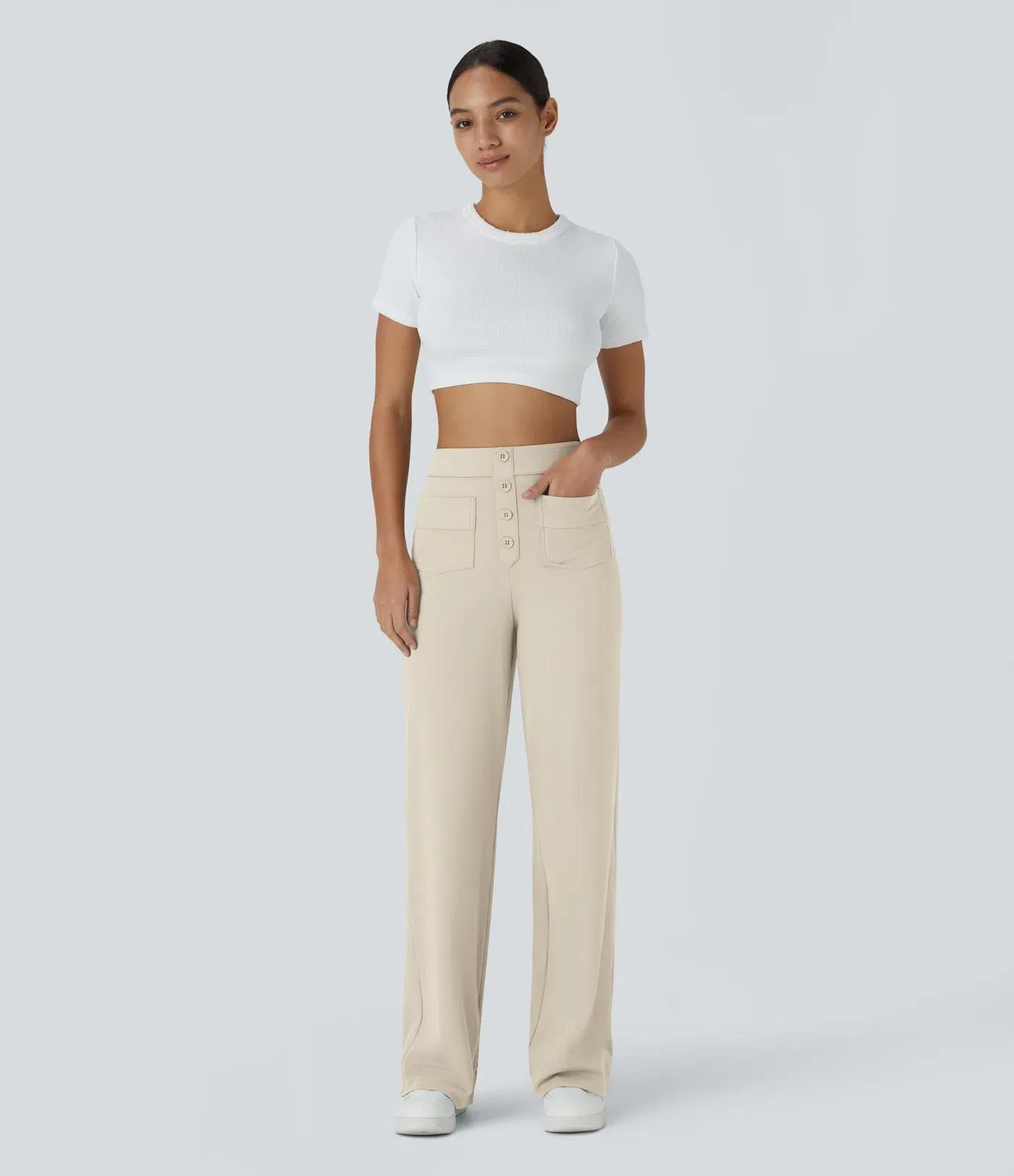 DayStretch High Waisted Pockets Straight Leg Casual Pants
