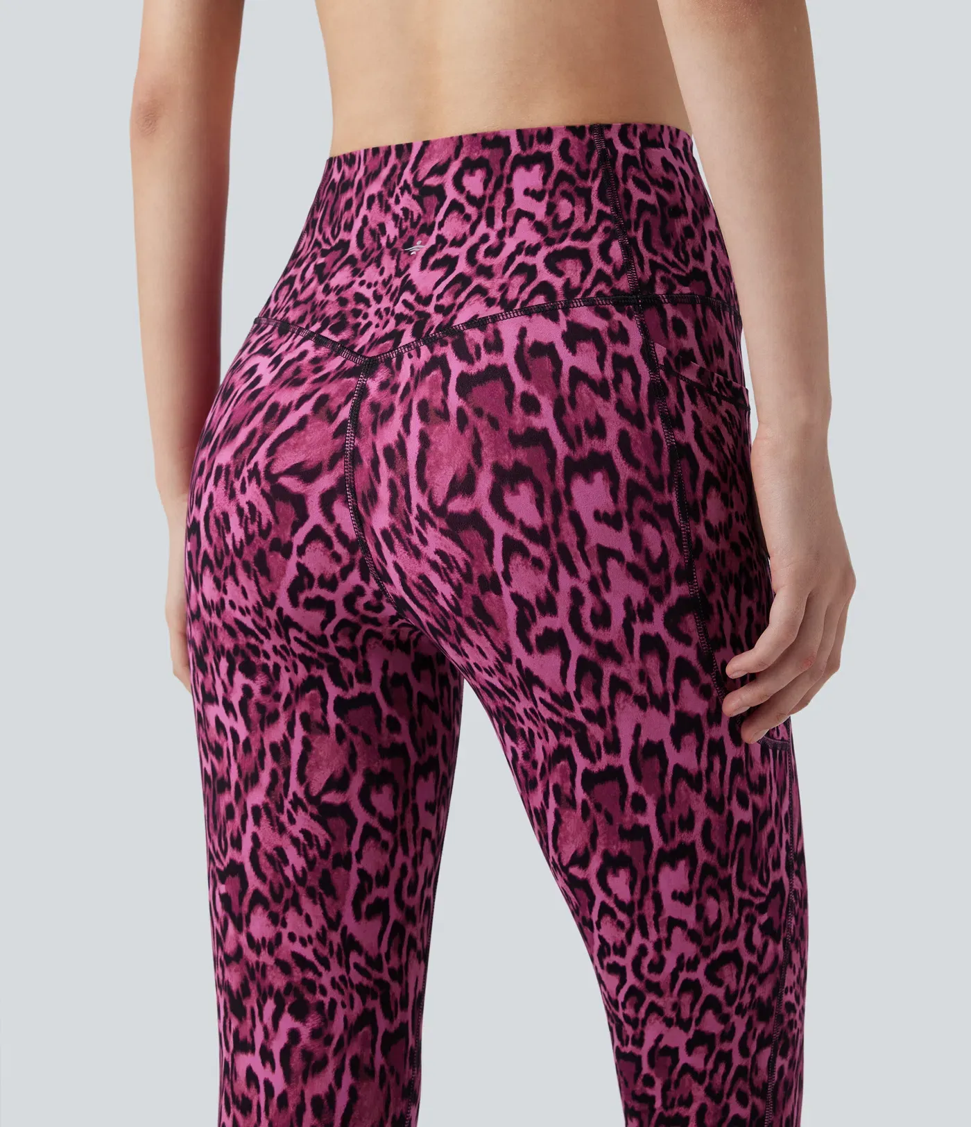 Leopard Print High Waisted Tummy Control Yoga Leggings with Pockets