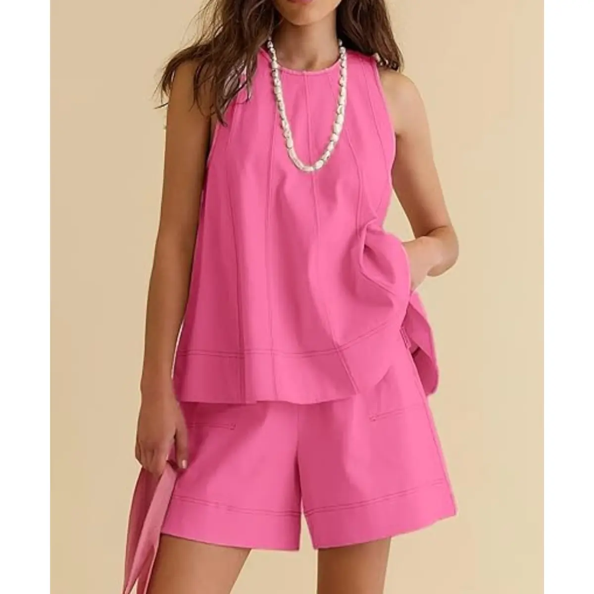 Cotton Two Piece Outfit - A-Line Tank & High-Waist Shorts