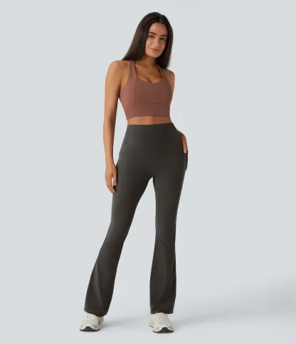 High Waisted Tummy Control Pocket Shaping Yoga Bootcut Leggings