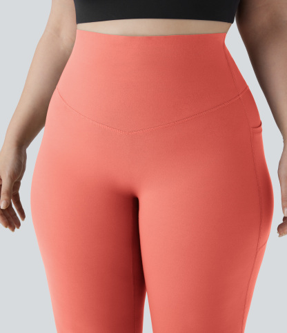 High Waisted Tummy Control Pocket Shaping Yoga Bootcut Plus Size Leggings