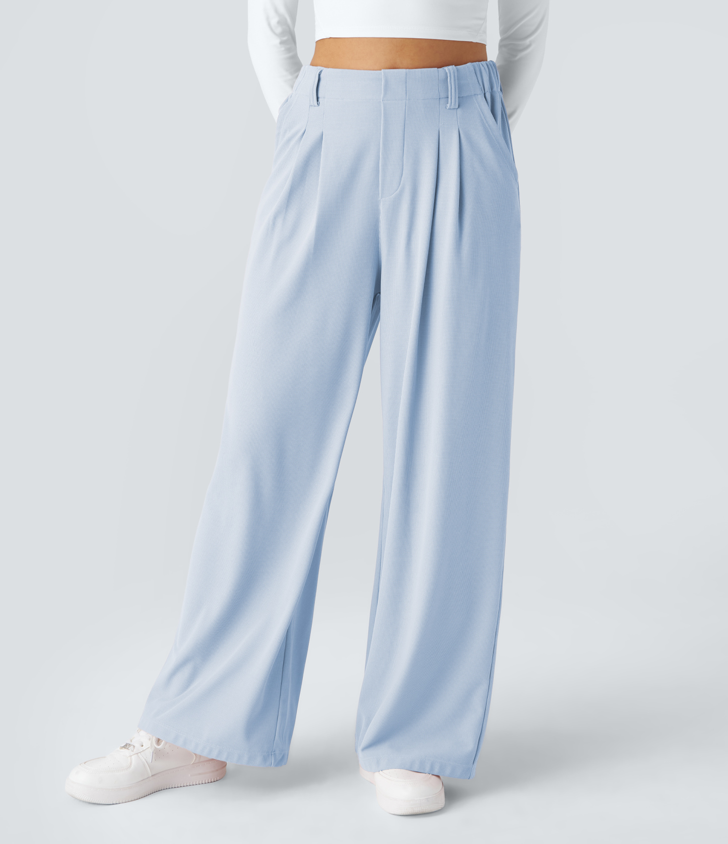 High Waisted Pocket Wide Leg Waffle Work Pants