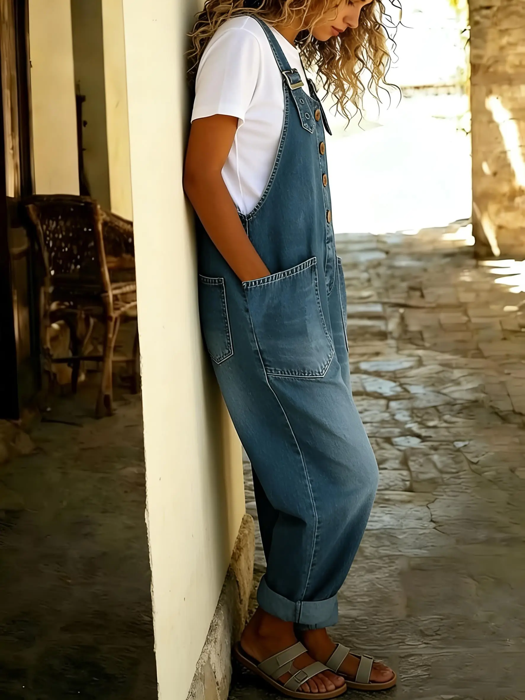Vintage Loose Wide Leg Jean Bib Overalls
