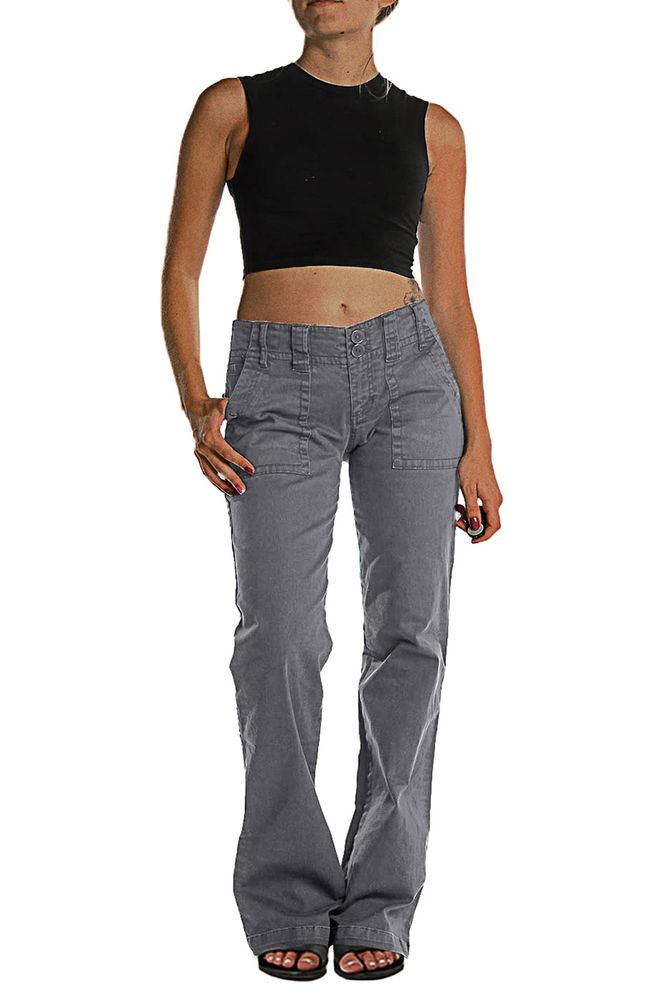 Double Button Mid Waist Straight Leg Pants