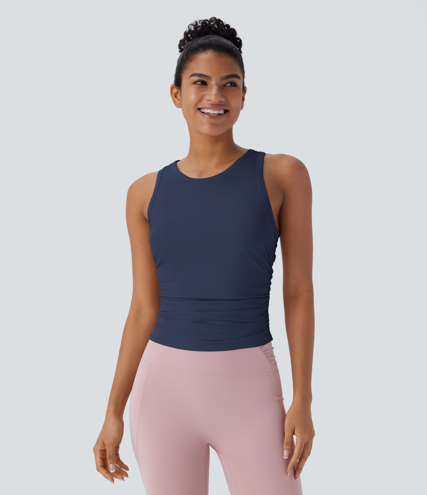 Round Neck Racerback Ruched Yoga Tank Top