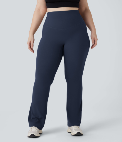 High Waisted Tummy Control Pocket Shaping Yoga Bootcut Plus Size Leggings
