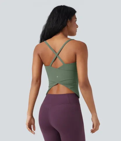Round Neck Cross Backless Cross Hem Yoga Camisole