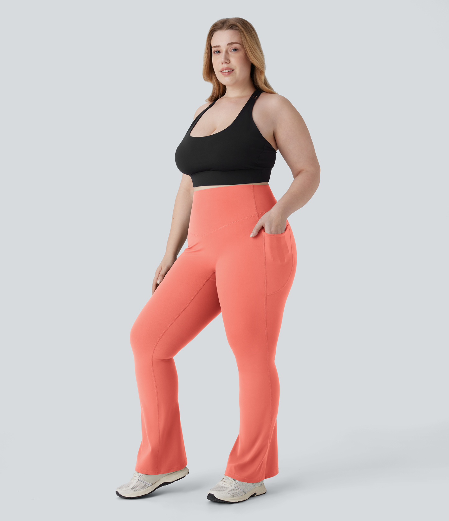 High Waisted Tummy Control Pocket Shaping Yoga Bootcut Plus Size Leggings