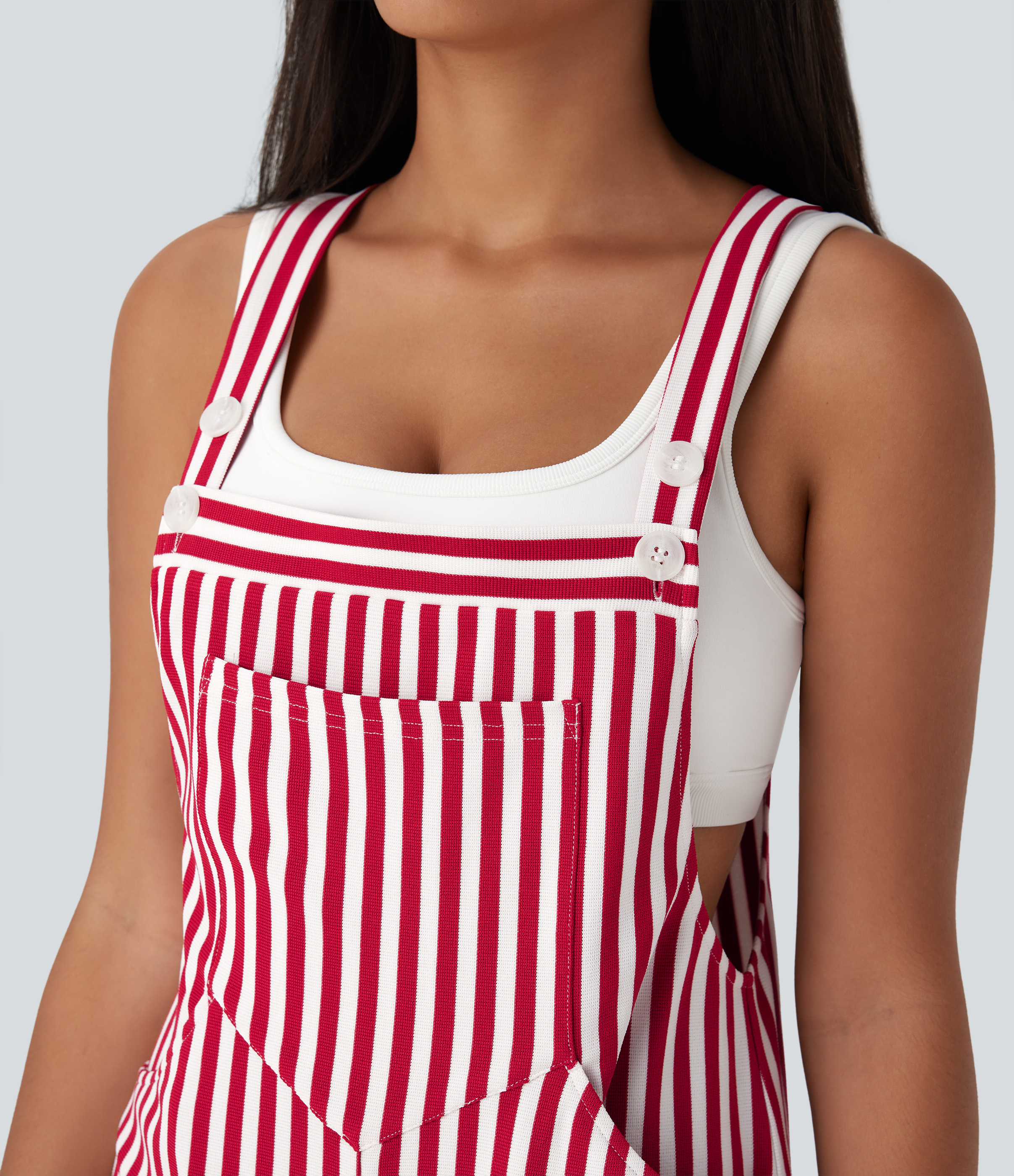 Pockets Stripe Waffle Overalls