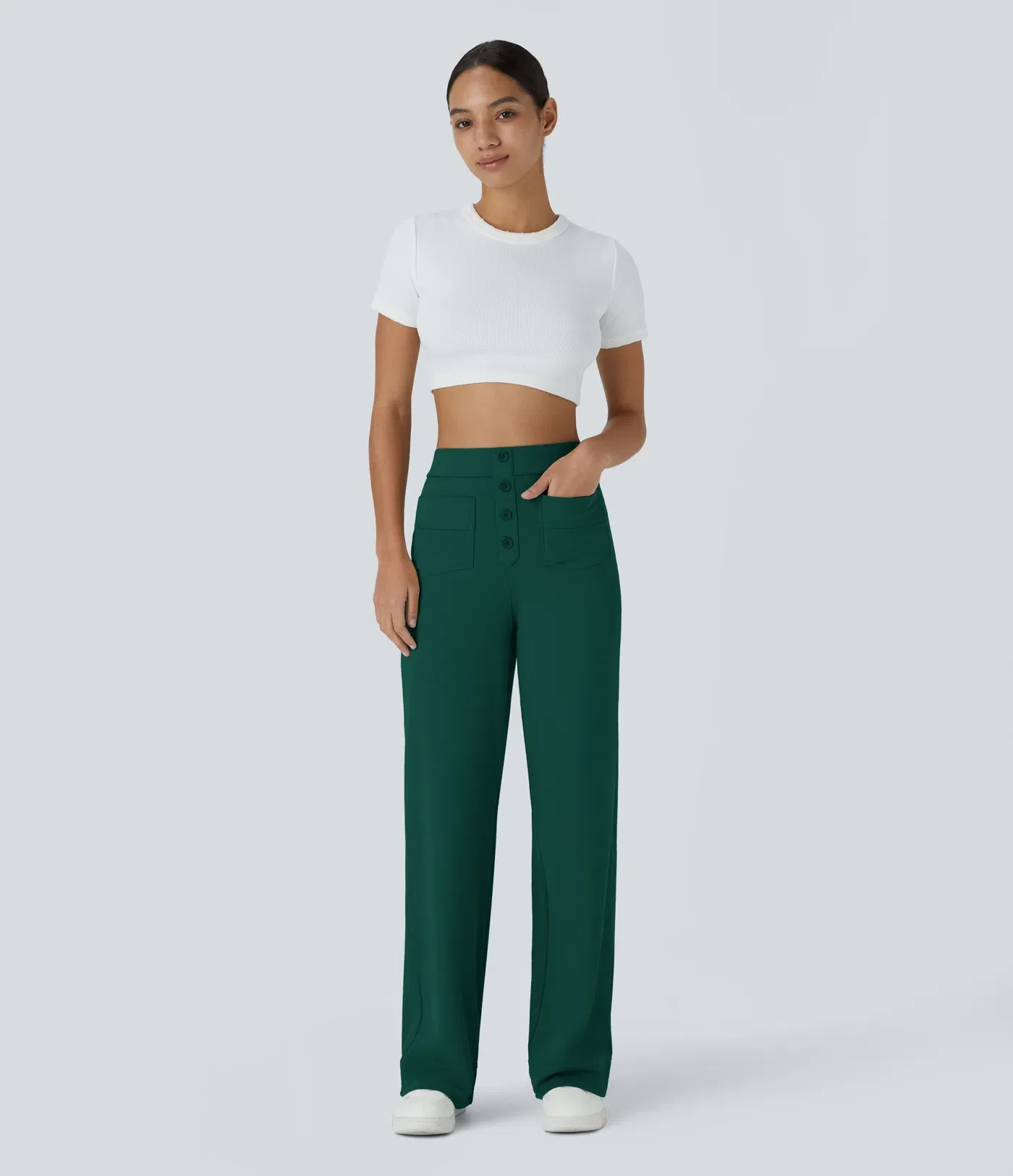 DayStretch High Waisted Pockets Straight Leg Casual Pants
