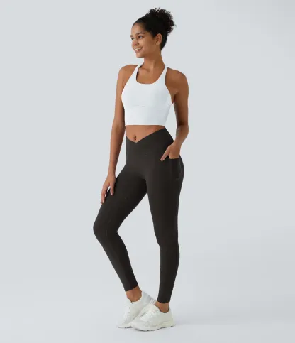 Crossover Pocket Plain Leggings-UPF50+