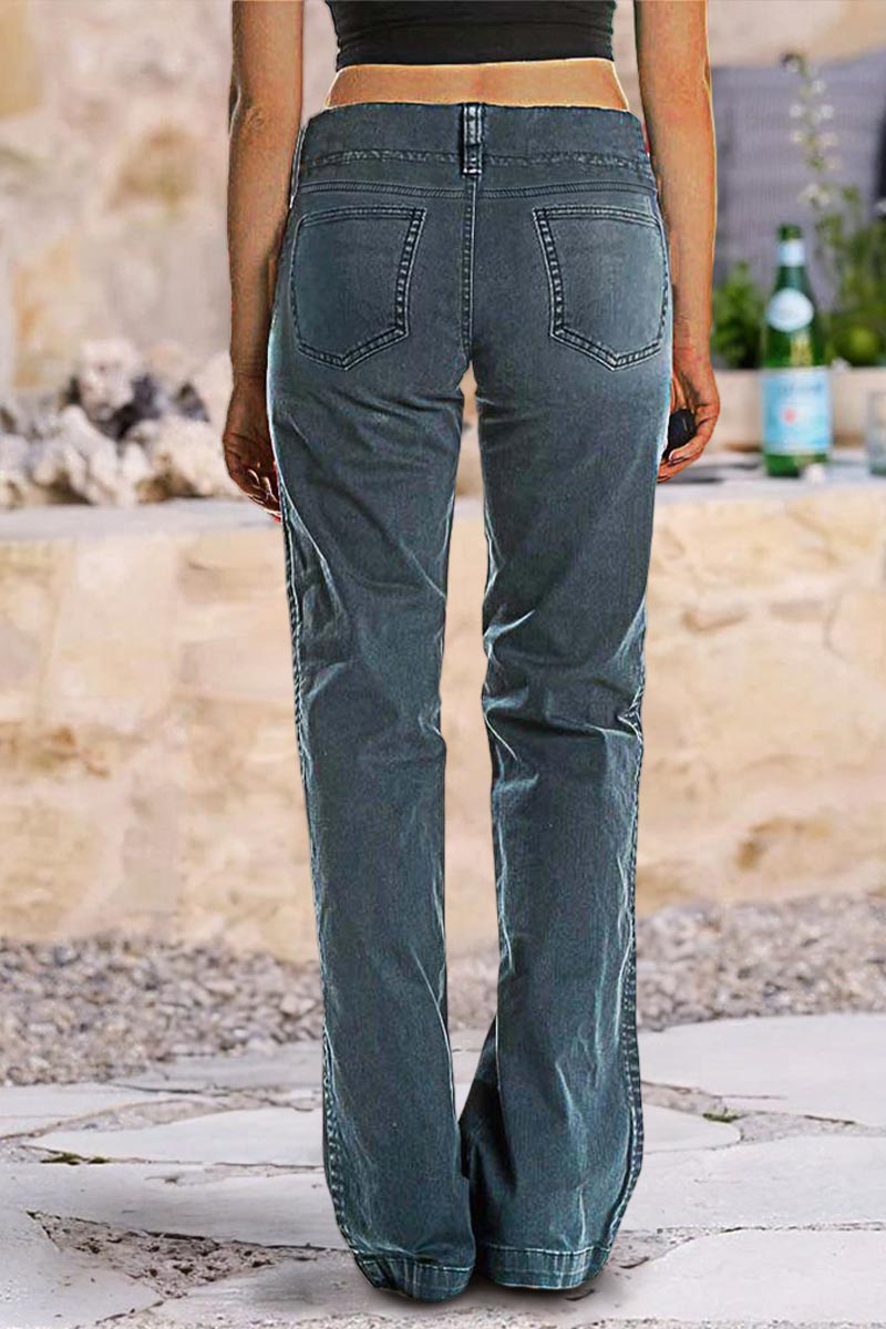 Double Button Mid Waist Straight Leg Pants