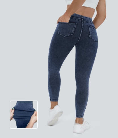 High Waisted Pocket Denim Plus Size Casual Leggings