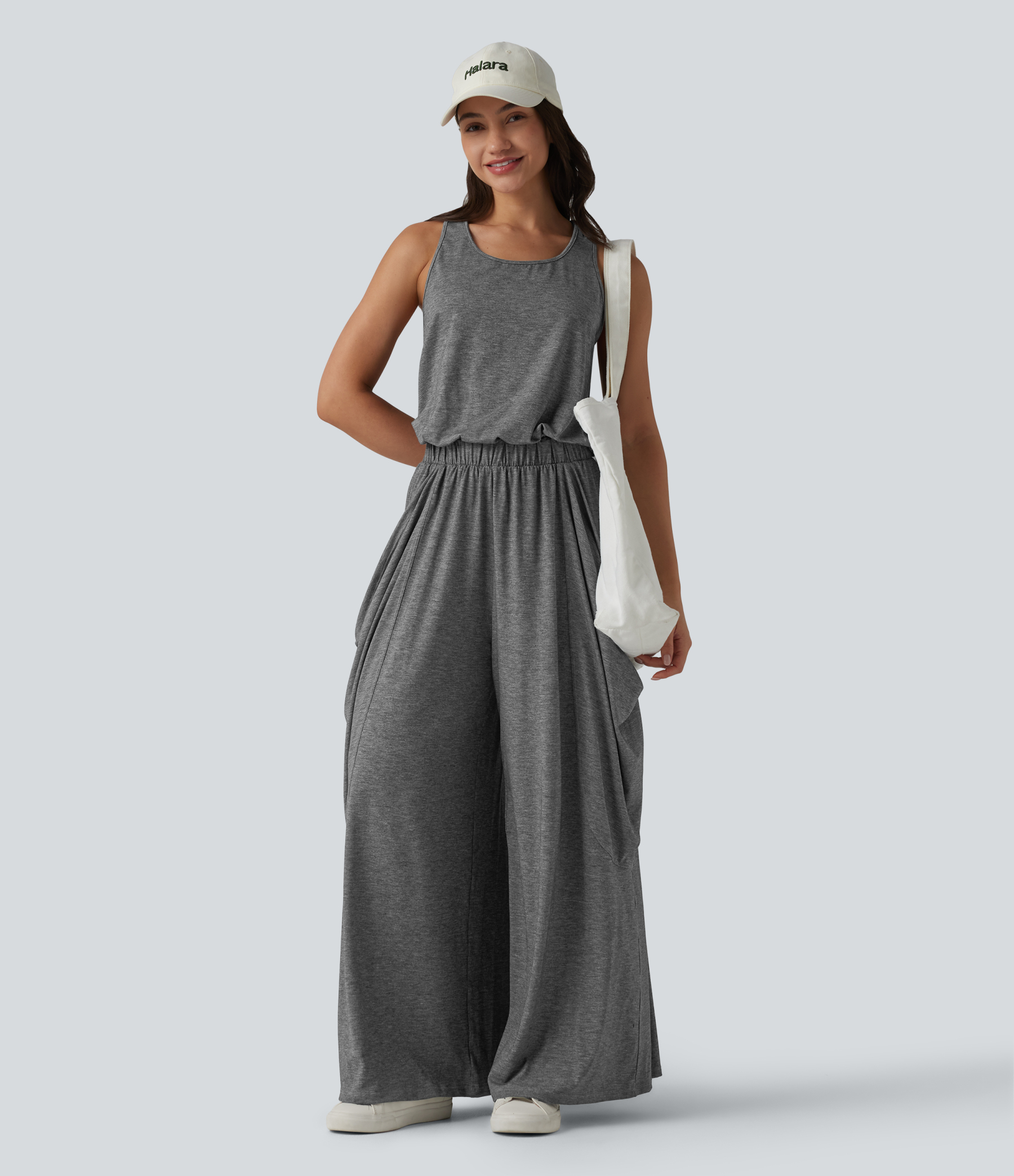 Sleeveless Cut Out Wide Leg Casual Jumpsuit with Pockets-Easy Peezy Edition